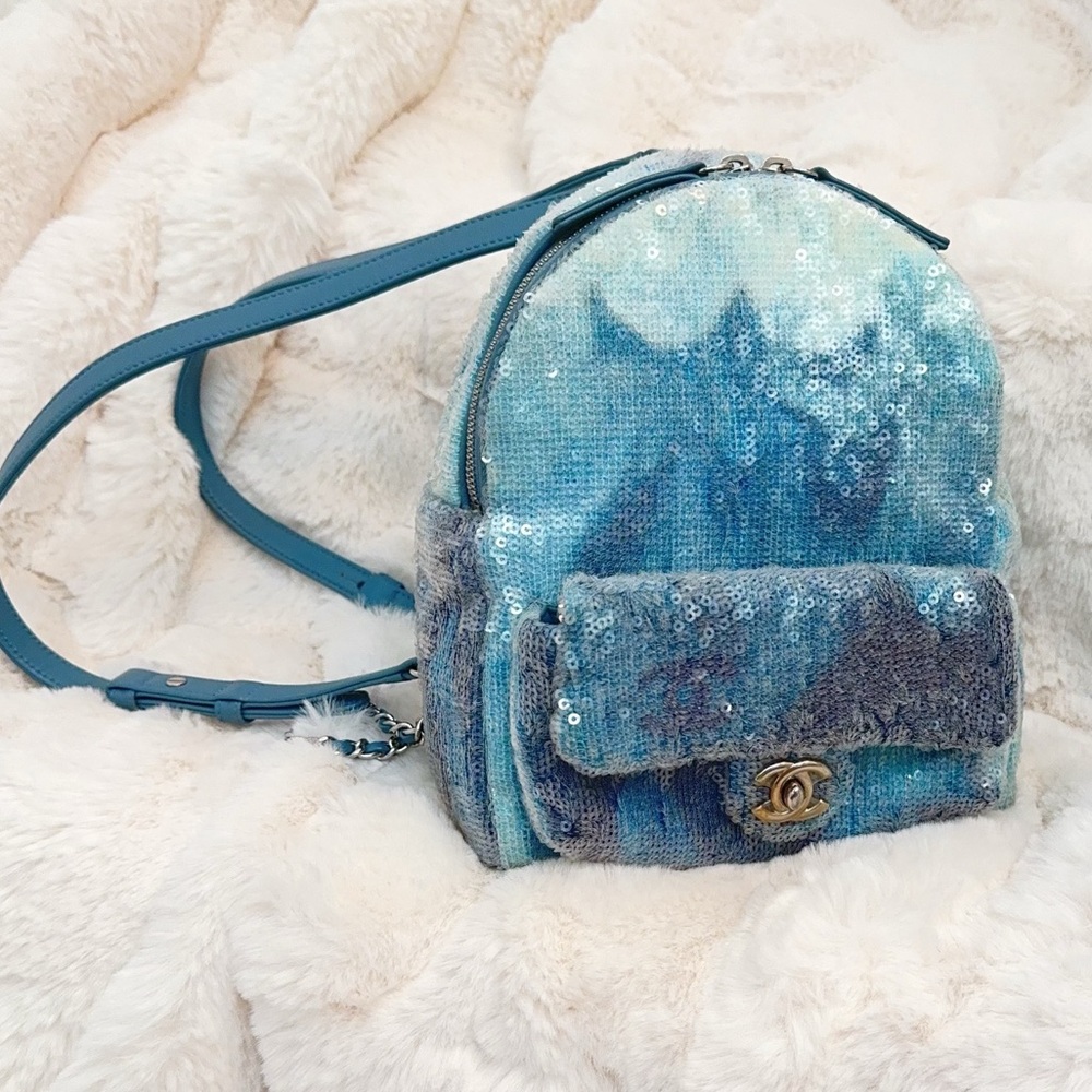 Chanel Sequin Blue Tricolor Backpack